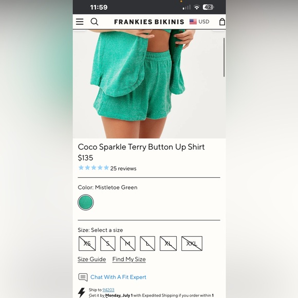 Frankie’s Bikinis coco terry bottoms and top size M set - Picture 5 of 8